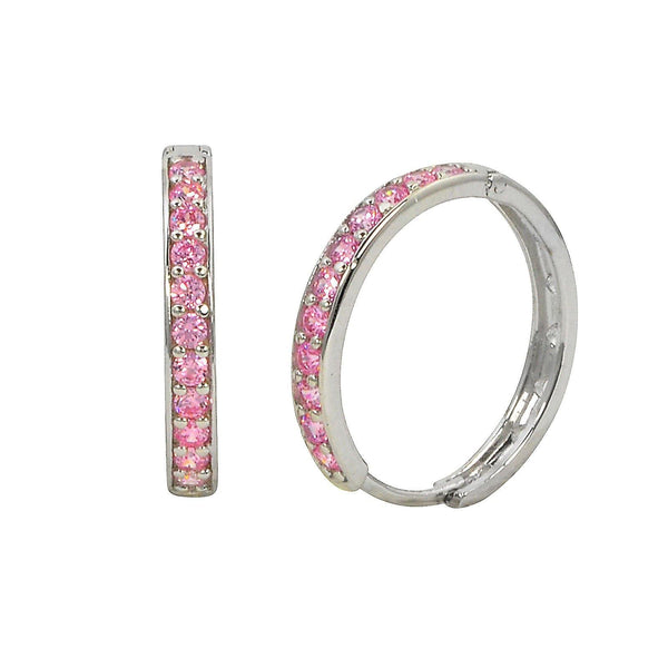 Sterling Silver Pink CZ Hoop Earrings 18mm x 3mm - Jewelryland.com