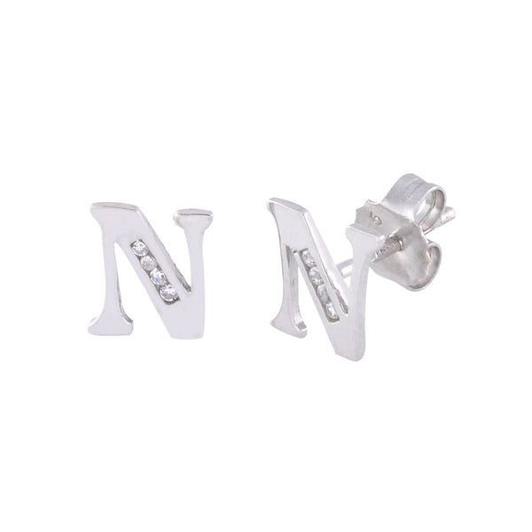 CZ Initial Letter Earrings 925 Sterling Silver All Letters Available A to Z - Jewelryland.com
