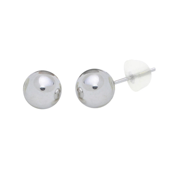 10k White Gold Ball Stud Earrings High Polish Silicone Safety Backs - Jewelryland.com