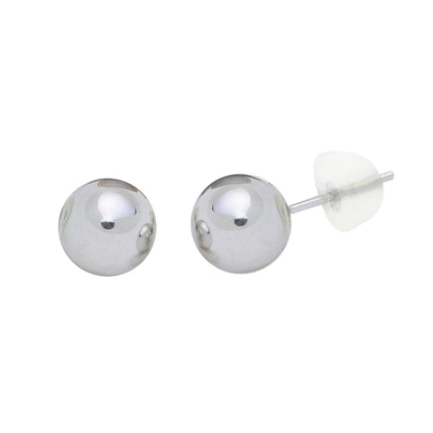 10k White Gold Ball Stud Earrings High Polish Silicone Safety Backs - Jewelryland.com
