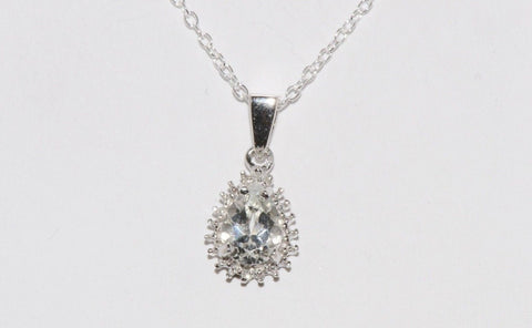 Sterling Silver Diamond (.1ct) and White Topaz Teardrop Necklace, 18" chain - Jewelryland.com