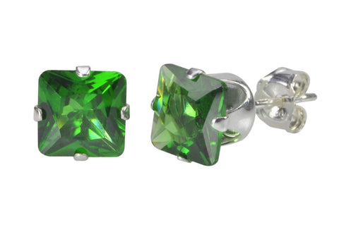 Emerald Square CZ Stud Earrings .925 Sterling Silver Prong - Jewelryland.com