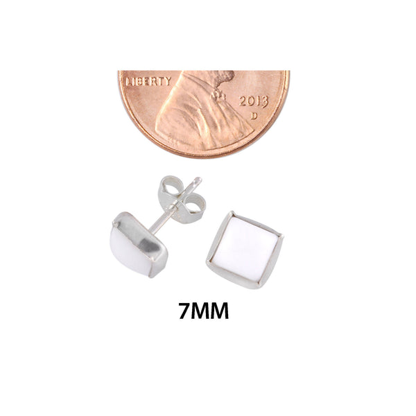 Sterling Silver Gemstone Earrings White Turquoise 7mm Square - Jewelryland.com