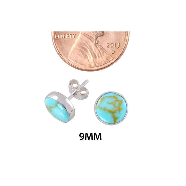 Sterling Silver Turquoise Gemstone Earrings 9mm Round Studs - Jewelryland.com