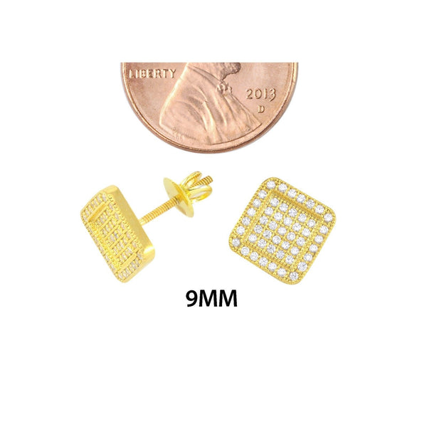 Screwback Earrings Yellow Gold Plated Pave CZ Cubic Zirconia 9mm Rounded Frame - Jewelryland.com