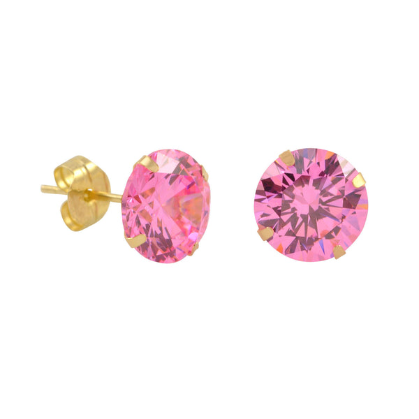 10k Yellow Gold Stud Earrings Pink CZ Cubic Zirconia Round Prong Set - Jewelryland.com