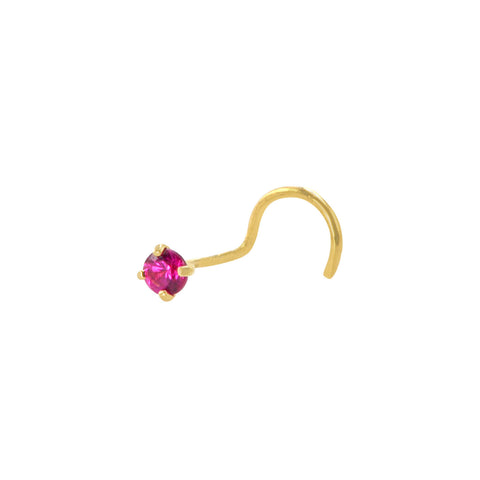 22G Nose Stud 14k Yellow Gold 3mm Red CZ Nose Pin Flat Setting - Jewelryland.com