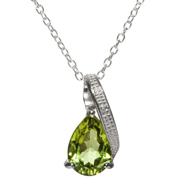 Peridot & Diamond Necklace 2ct 18" Chain, 925 Sterling Silver - Jewelryland.com