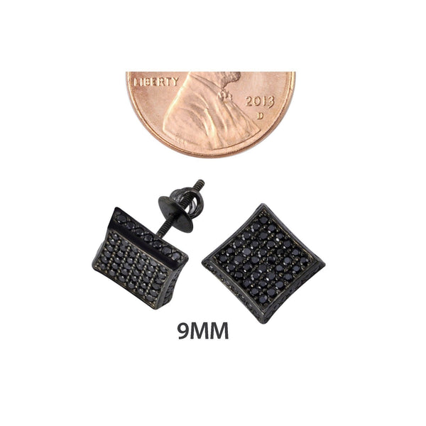 925 Sterling Silver Black CZ Screwback Stud Earrings 9mm 3d Kite Shape - Jewelryland.com