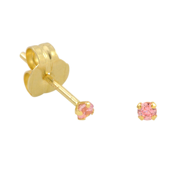 10k Yellow Gold Stud Earrings Pink CZ Cubic Zirconia Round Prong Set - Jewelryland.com