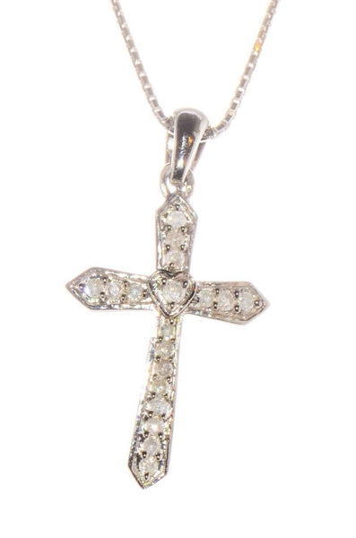 Sterling Silver Diamond Cross Necklace, 16" chain - .25 ct - Jewelryland.com