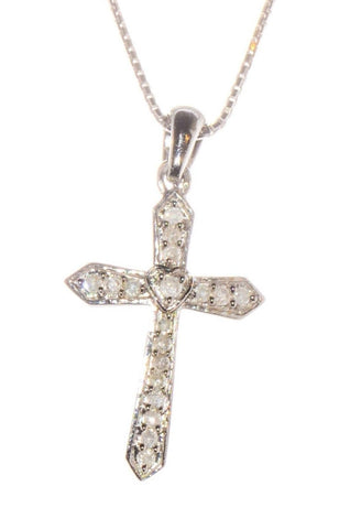 Sterling Silver Diamond Cross Necklace, 16" chain - .25 ct - Jewelryland.com