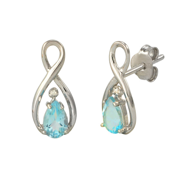Diamond and Blue Topaz Earrings .01 ct Sterling Silver Figure Eight - Jewelryland.com