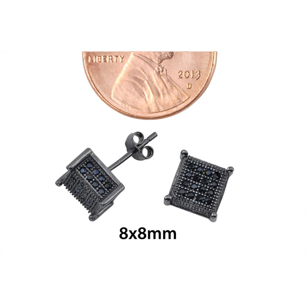 Sterling Silver Square Black Cubic Zirconia Stud Earrings 4 Prongs 8mm - Jewelryland.com