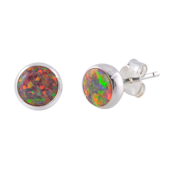 Sterling Silver Orange Opal Stud Earrings Gemstone 7mm Round - Jewelryland.com