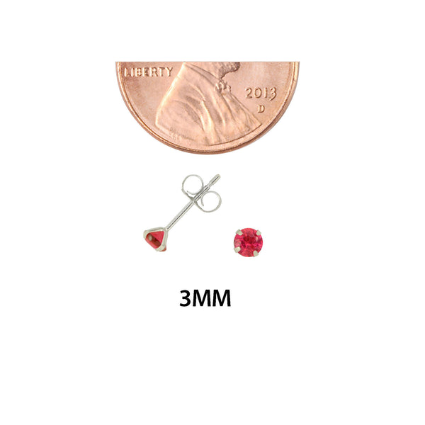 14k White Gold Ruby Red Cubic Zirconia Stud Earrings Round Birthstone CZ - Jewelryland.com