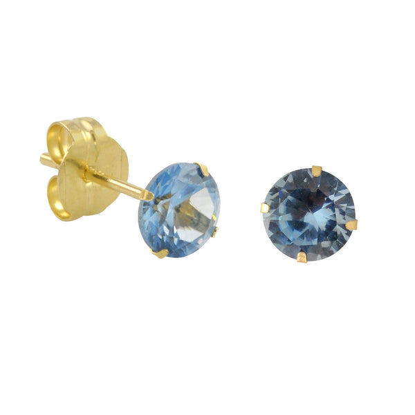 10k Yellow Gold Blue Aqua CZ Stud Earrings Cubic Zirconia Round Prong Set - Jewelryland.com