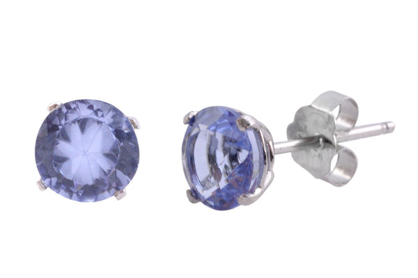 Round Lavender CZ Stud Earrings Sterling Silver BASKET - Jewelryland.com