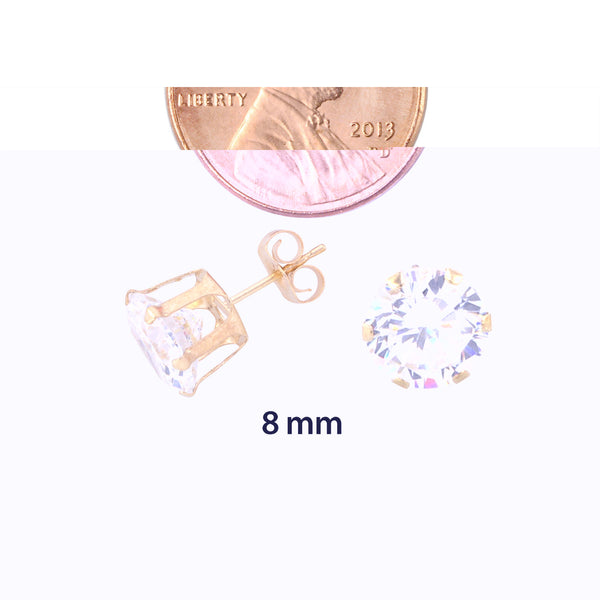 14k Yellow Gold 6 Prong Round Cubic Zirconia CZ Stud Earrings - Jewelryland.com
