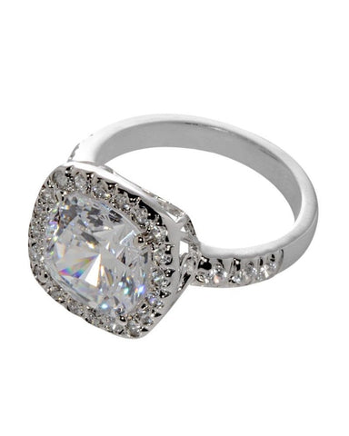 Cushion Cut Square Cubic Zirconia Ring Sterling Silver 10mm 5ct - Jewelryland.com