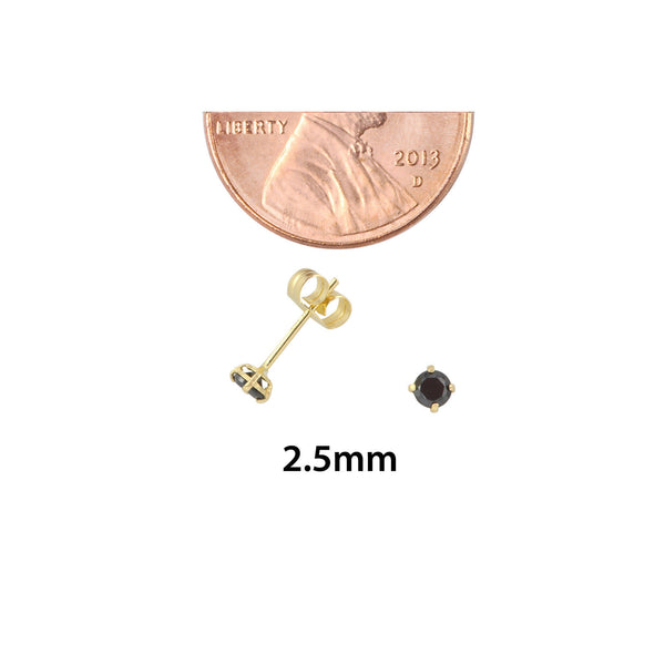 10k Yellow Gold Round Black CZ Stud Earrings Cubic Zirconia Basket Setting - Jewelryland.com
