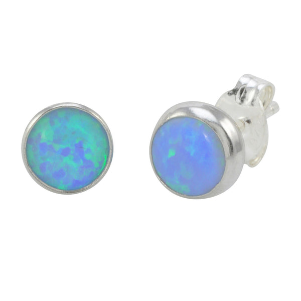 Sterling Silver Grey Green Opal Stud Earrings Gemstone 7mm Round - Jewelryland.com