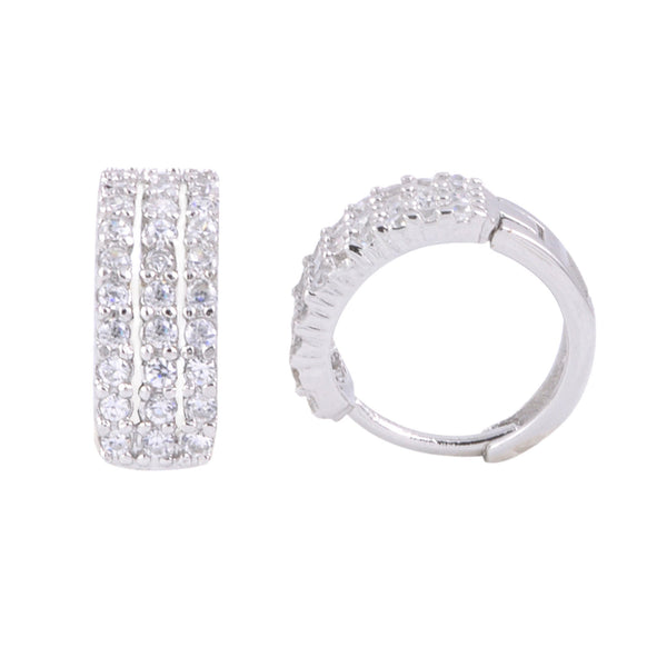 Sterling Silver Huggie Hoop Earrings 3-Row CZ 14mm - Jewelryland.com