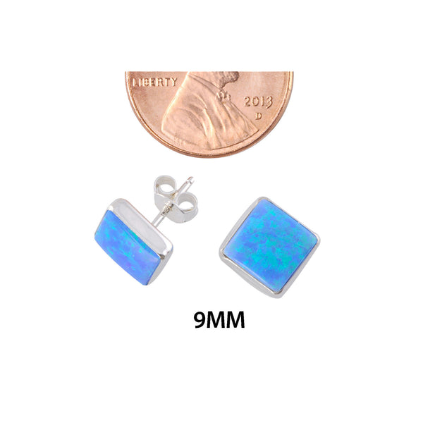 Women's Sterling Silver 9mm Square Opal Gemstone Stud Earrings Blue Green Color - Jewelryland.com
