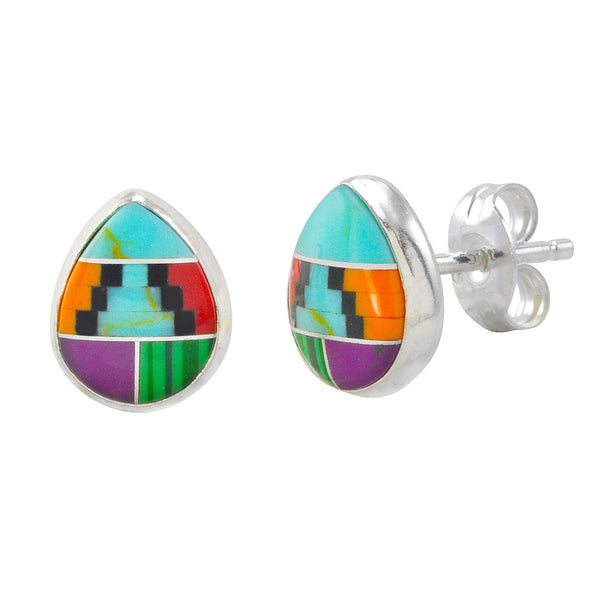 Multi Color Gemstone Earrings Sterling Silver Teardrop 10mm x 8mm - Jewelryland.com