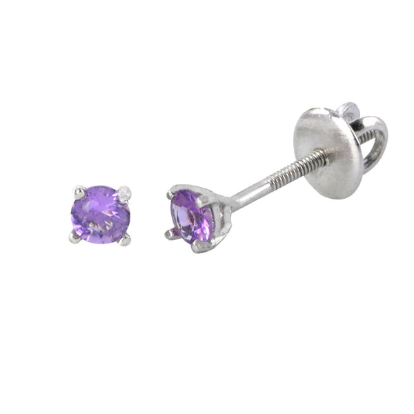 Sterling Silver Stud Earrings Amethyst CZ Cubic Zirconia Screwbacks - Jewelryland.com