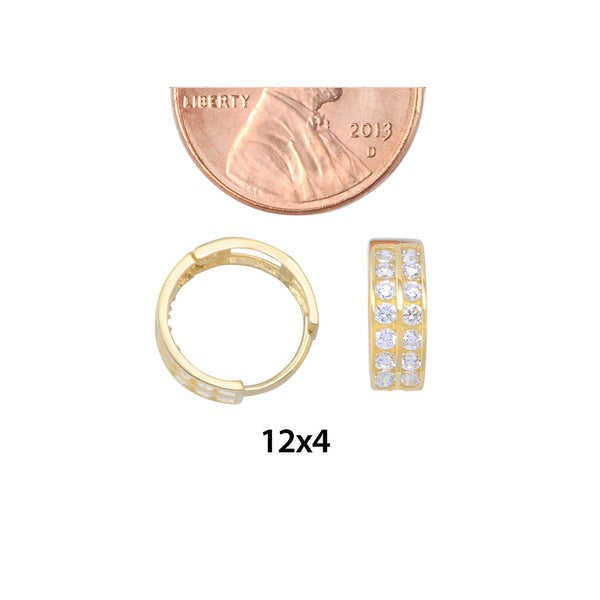 10k Yellow Gold Small Huggie Hoop Earrings Two Row CZ Cubic Zirconia 12mm x 4mm - Jewelryland.com