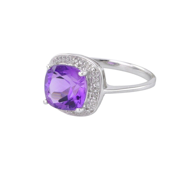 Sterling Silver .01ct Genuine Diamond Ring with Square Amethyst Center Stone - Jewelryland.com