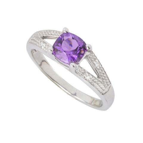 Sterling Silver .01ct Genuine Diamond Ring with 6mm Amethyst Split Shank - Jewelryland.com