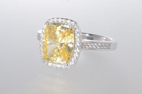 Sterling Silver Canary Yellow Cushion Cut Cubic Zirconia Ring - Jewelryland.com
