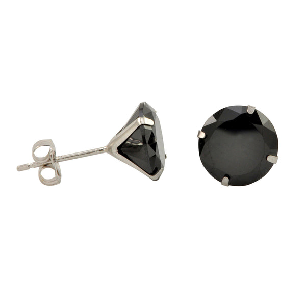10k White Gold Black CZ Stud Earrings Cubic Zirconia Round Prong Set - Jewelryland.com