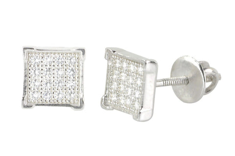 Micropave Stud Earrings Sterling Silver 6mm Square Screwback CZ Studs - Jewelryland.com