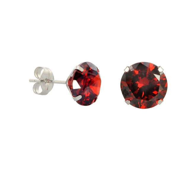 10k White Gold Red Garnet CZ Stud Earrings Cubic Zirconia Round Prong Set - Jewelryland.com