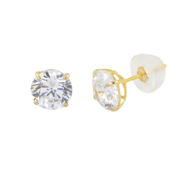 10k Yellow Gold Round CZ Stud Earrings BASKET Set Silicone Safety Backs - Jewelryland.com