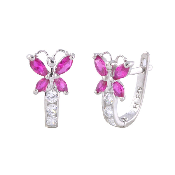Sterling Silver Leverback Earrings Butterfly CZ Birthstone Colors - Two Color - Jewelryland.com