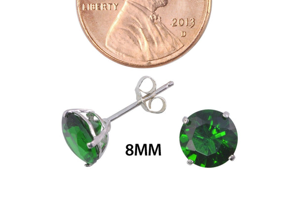 Emerald Stud Earrings .925 Silver CZ May Birthstone Round BASKET - Jewelryland.com