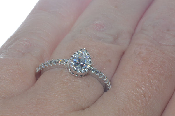 Sterling Silver Pear-Shaped CZ Ring 1ct - Jewelryland.com