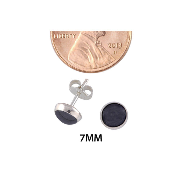 Hematite Gemstone Stud Earrings .925 Sterling Silver 7mm Round - Jewelryland.com