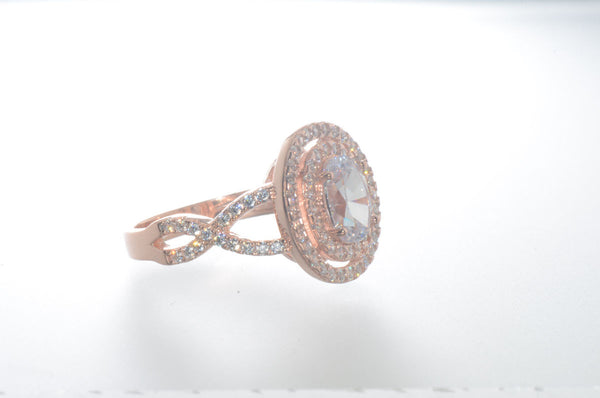 Sterling Silver Rose Gold Plated 1.25ct Oval CZ Ring - Jewelryland.com