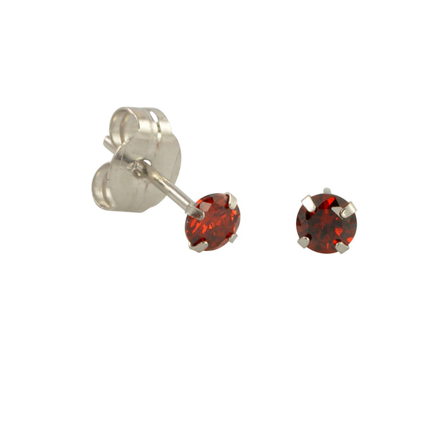 10k White Gold Red Garnet CZ Stud Earrings Cubic Zirconia Round Prong Set - Jewelryland.com