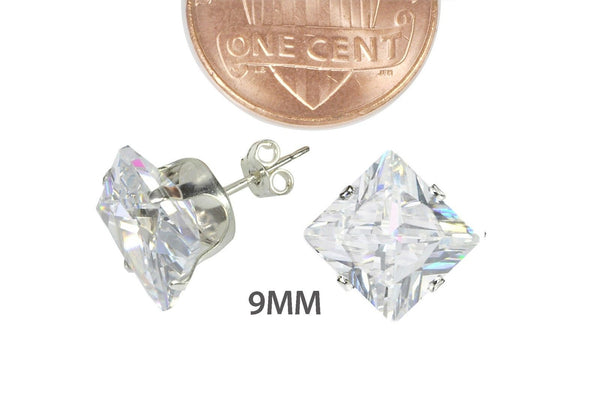 925 Sterling Silver Square Princess Cut Clear CZ Stud Earrings Prong Set - Jewelryland.com