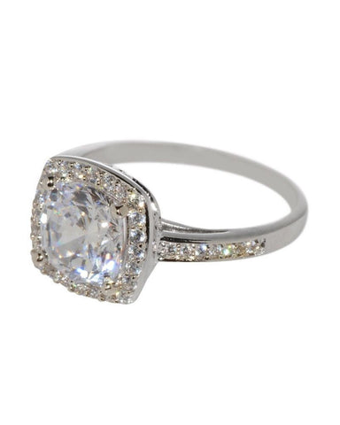 Cushion Cut Square CZ Ring Sterling Silver 8mm 2.5ct Solitaire - Jewelryland.com