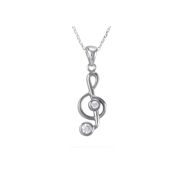 Sterling Silver Music Note Pendant Necklace Clear CZ Cubic Zirconia Stones - Jewelryland.com