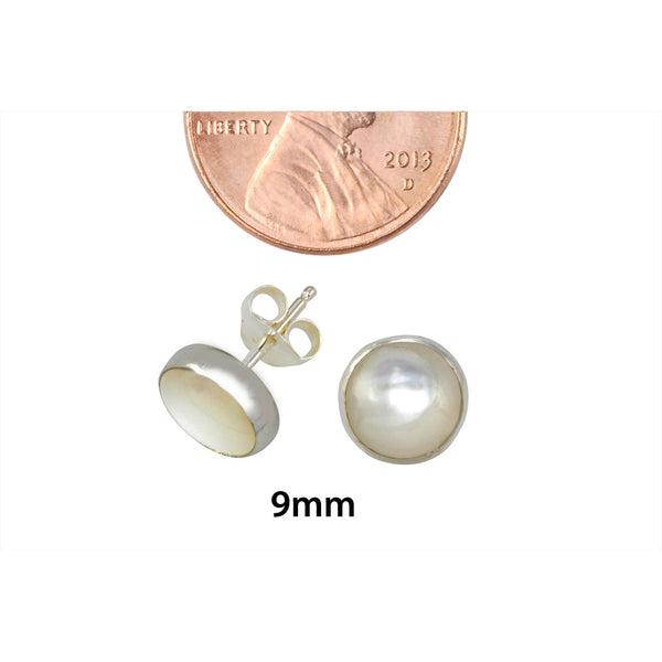 Sterling Silver Mother of Pearl Gemstone Earrings 9mm Round Studs - Jewelryland.com