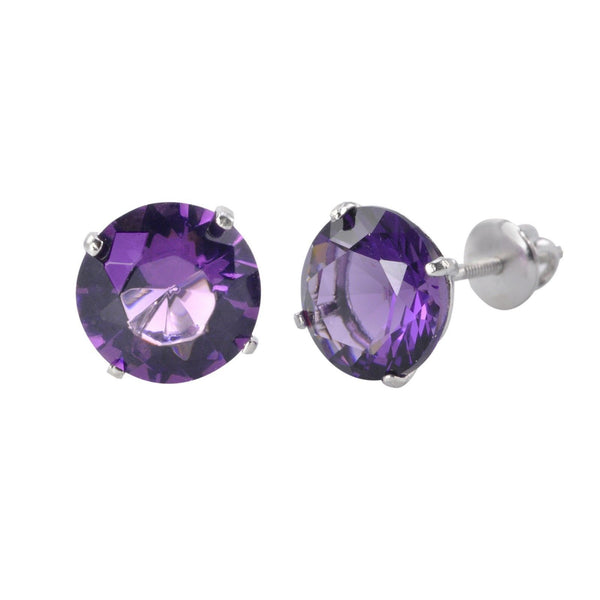 Sterling Silver Stud Earrings Amethyst CZ Cubic Zirconia Screwbacks - Jewelryland.com