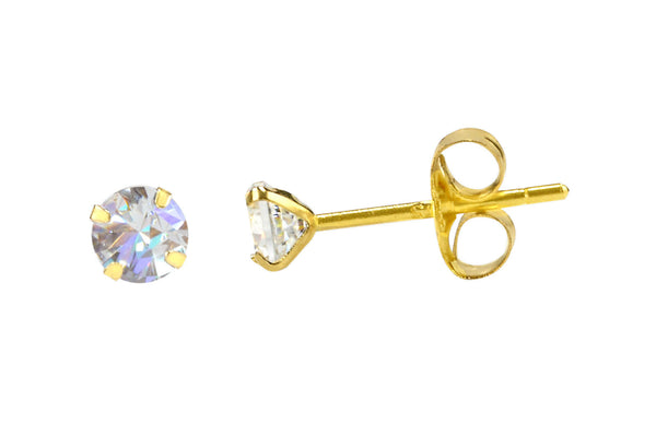 14k Yellow Gold Round CZ Cubic Zirconia Stud Earrings - Jewelryland.com